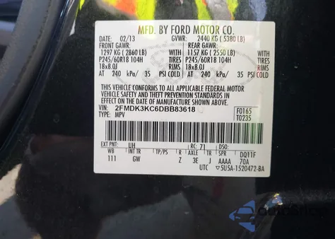 2013 Ford Edge Limited from USA, damaged, VIN 2FMDK3KC6DBB83618